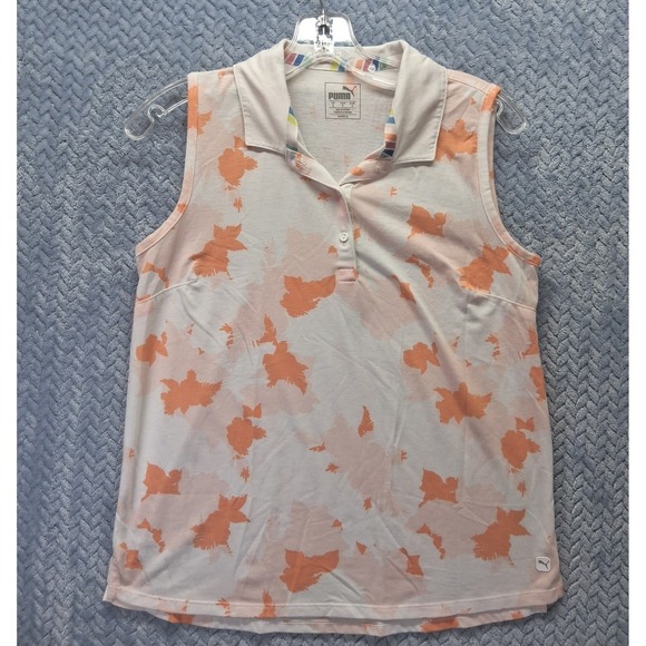 Puma Tops - Puma Golf Womens Sleeveless Polo Shirt Orange Pink Floral Print Size S Tennis